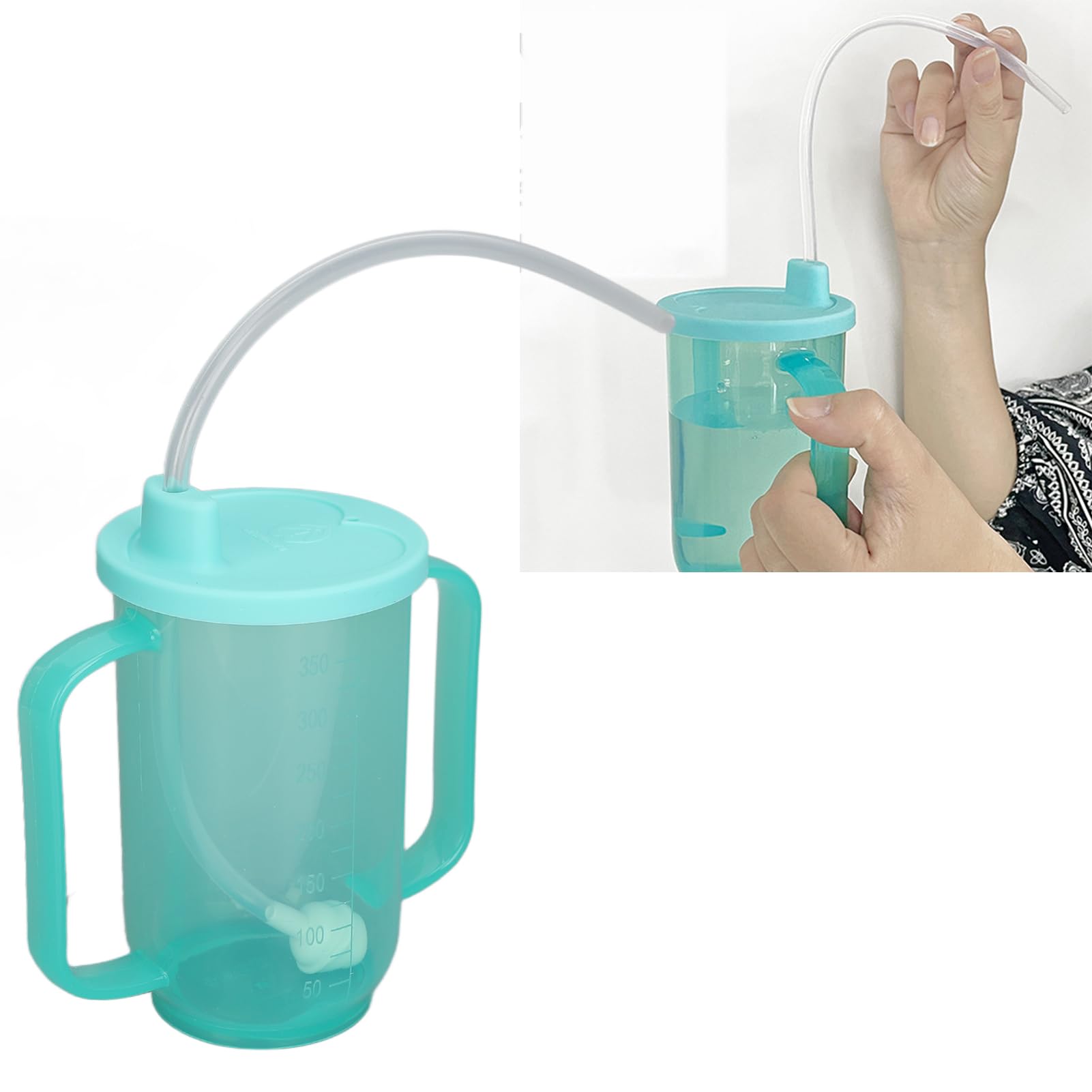Fyearfly Gobelet De Convalescence pour Adulte, Gobelet d'alimentation De Convalescence Sûr, Résistant Aux Fuites, Résistant à la Chaleur, avec Paille étendue, pour Patients âgés, 350 ML