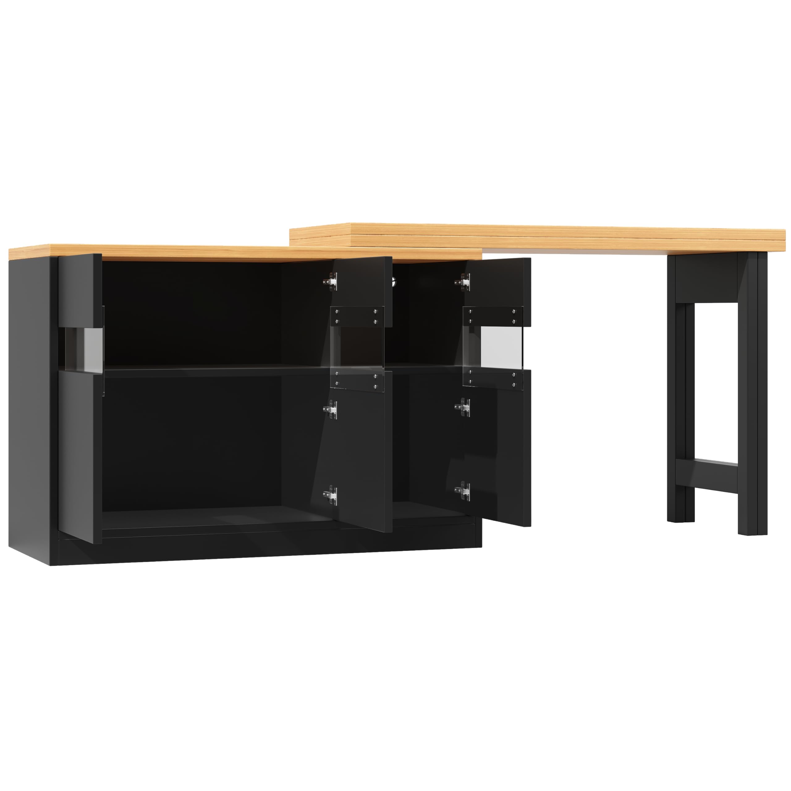 SACOOL Tavolo bar allungabile con illuminazione a LED e rotazione a 360°, lunghezza regolabile 120-180 cm, moderno tavolo isola cucina con spazio di archiviazione, per soggiorno, sala da pranzo, home
