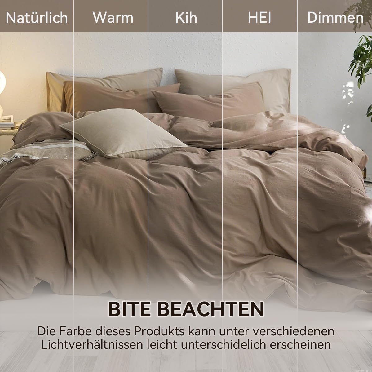 Sedefen Bettwäsche 220x240 cm Baumwolle Braun,Oeko-TEX zertifizierte Bettwäsche Set,Baumwollbettwäsche mit Reißverschluss und 2 Kissenbezug 80x80 cm