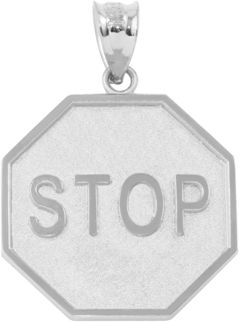 Claddagh Gold 925 Sterling Silver Stop Sign STOP Charm Pendant