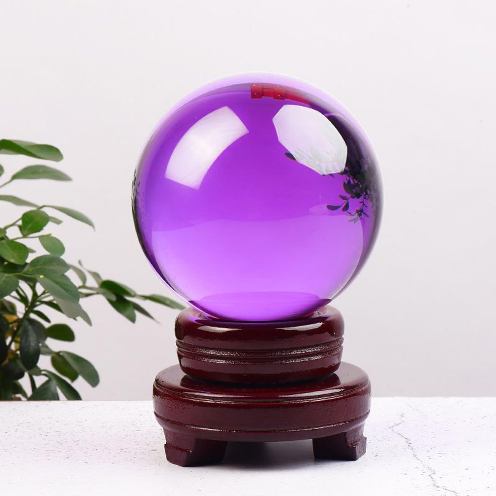 AARTERZZA Purple Clear Crystal Ball with Stand, Divnation Sphere,Glass Magic for Gifts Family Decorative, Home Office Decor,200mm/7.9in