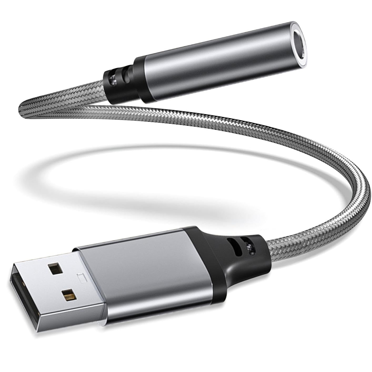 Cable Adaptador USB 2.0 a 3,5 mm, Audífonos con Chip DAC, Adaptador de Micrófono TRRS,