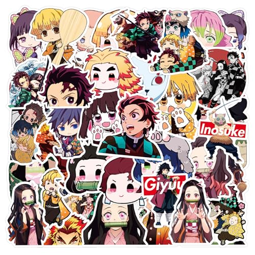 50Pcs Demon Slayer Sticker for Kids Cool Anime Cartoon Waterproof Vinyl Stickers for Adult Teen Girl Student Water Bottle Laptop Phone Computer Guitar Notebook Skateboard Travel Case Scrapbook
