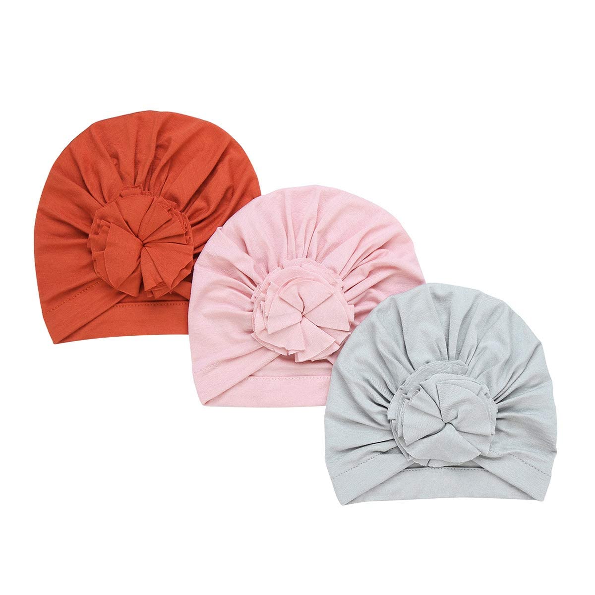 Säuglingsbaby Beanie Knoten Donut Hut Neugeborene Jungen Mädchen Baumwolle Weiche Turban Bogen Kaninchenohren Mütze Krankenhaus Kopf Wrap (Color : M Round Ruffles, Size : One Size)