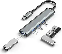 KABEWUS Expansor Hub Usb 3.0 4 em 1 Super Rápido 5.0 Gbps multifuncional tipo C para USB3.0 adaptador conversor hub de liga de alumínio para PC laptop (Type c)