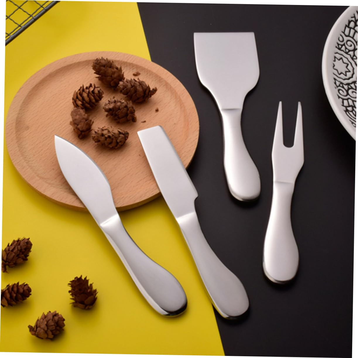 OKUMEYR 4Pcs Stainless Steel Cheese Cutter Kitchen Cheese Forks Spatula for Effortless Slicing Ergonomic Design Easy to Clean Store for Home Restaurant Use