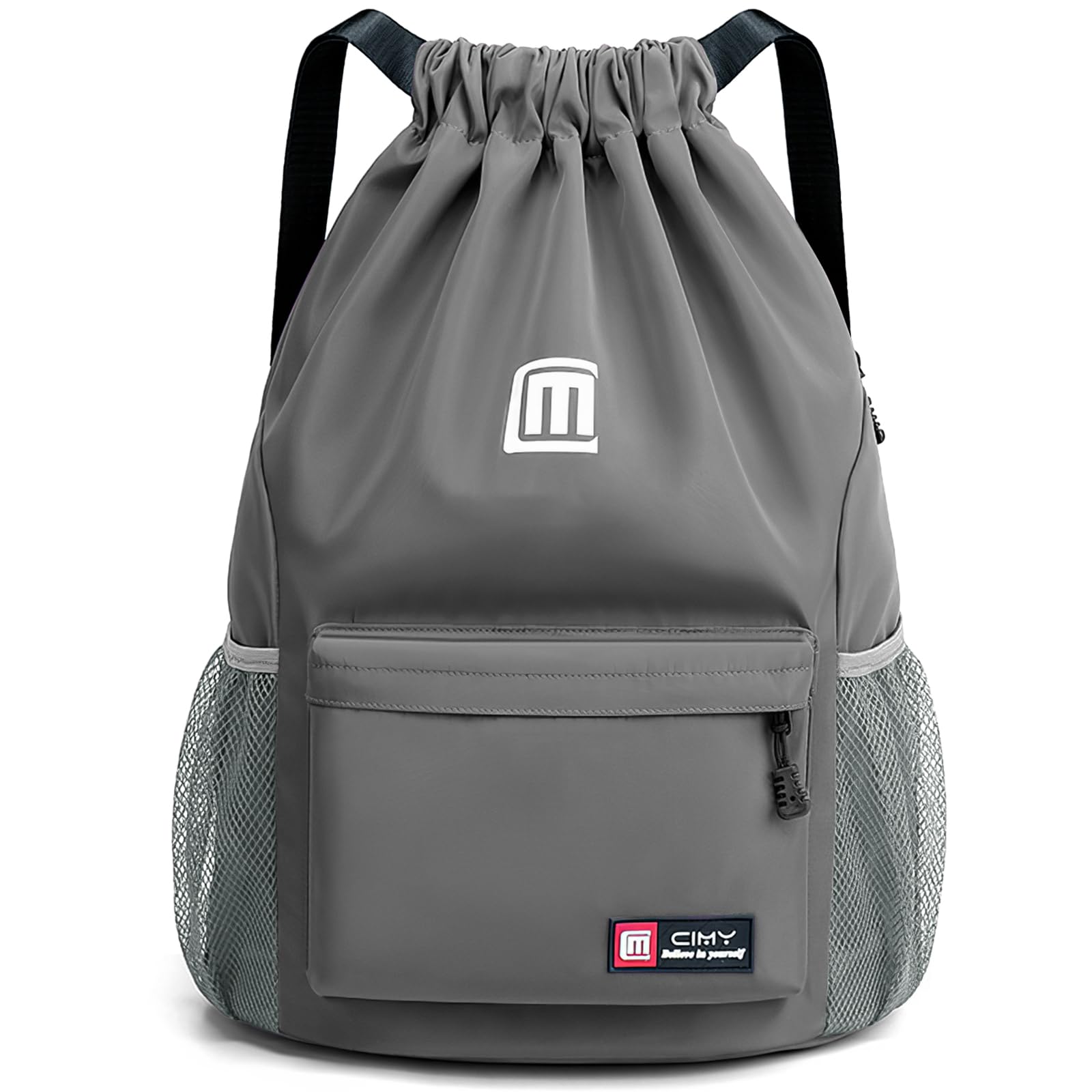 Tesmien Drawstring Bags,Waterproof Swimming Bags Unisex Sports Backpacks for Kids Adult Large Drawstring Sackpacks Bags for School Gym Sports Travel Swimming-Grey