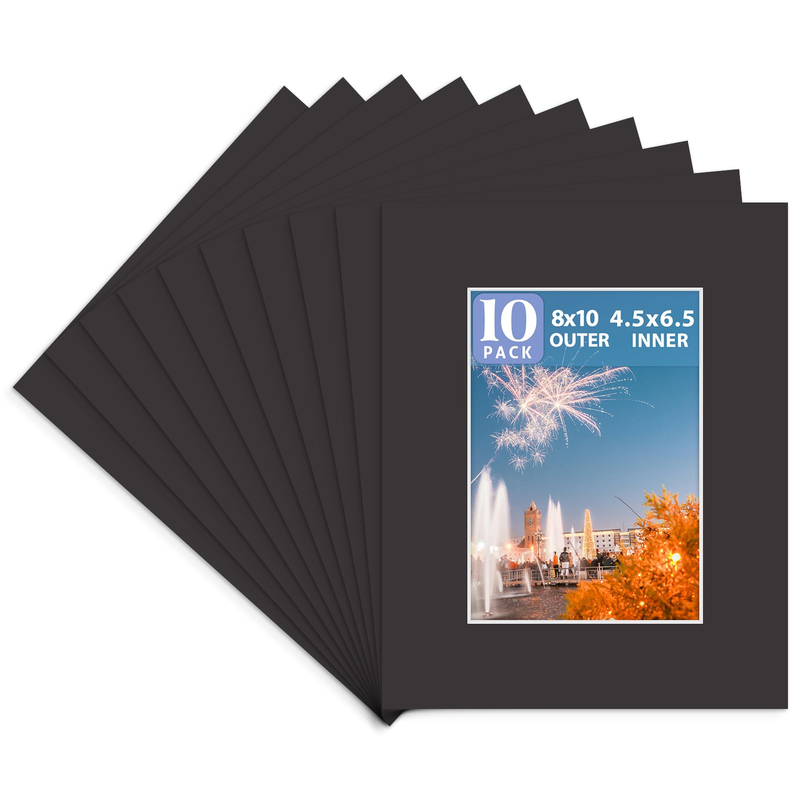 Golden State Art Pack of 10, Acid-Free Black Pre-Cut 8x10 Picture Mat for 5x7 Photo with White Core Bevel Cut Frame Mattes-picture-22
