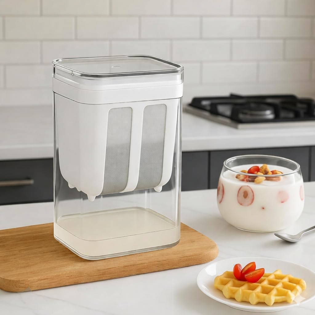 2-in-1 Greek Yogurt Maker & Hung Curd Maker | Fine Mesh Strainer Box with Lid | Thick Curd, Paneer, Cheese & Whey Separator | BPA Free Kitchen Strainer for Homemade Yogurt - 1200ml-image-42