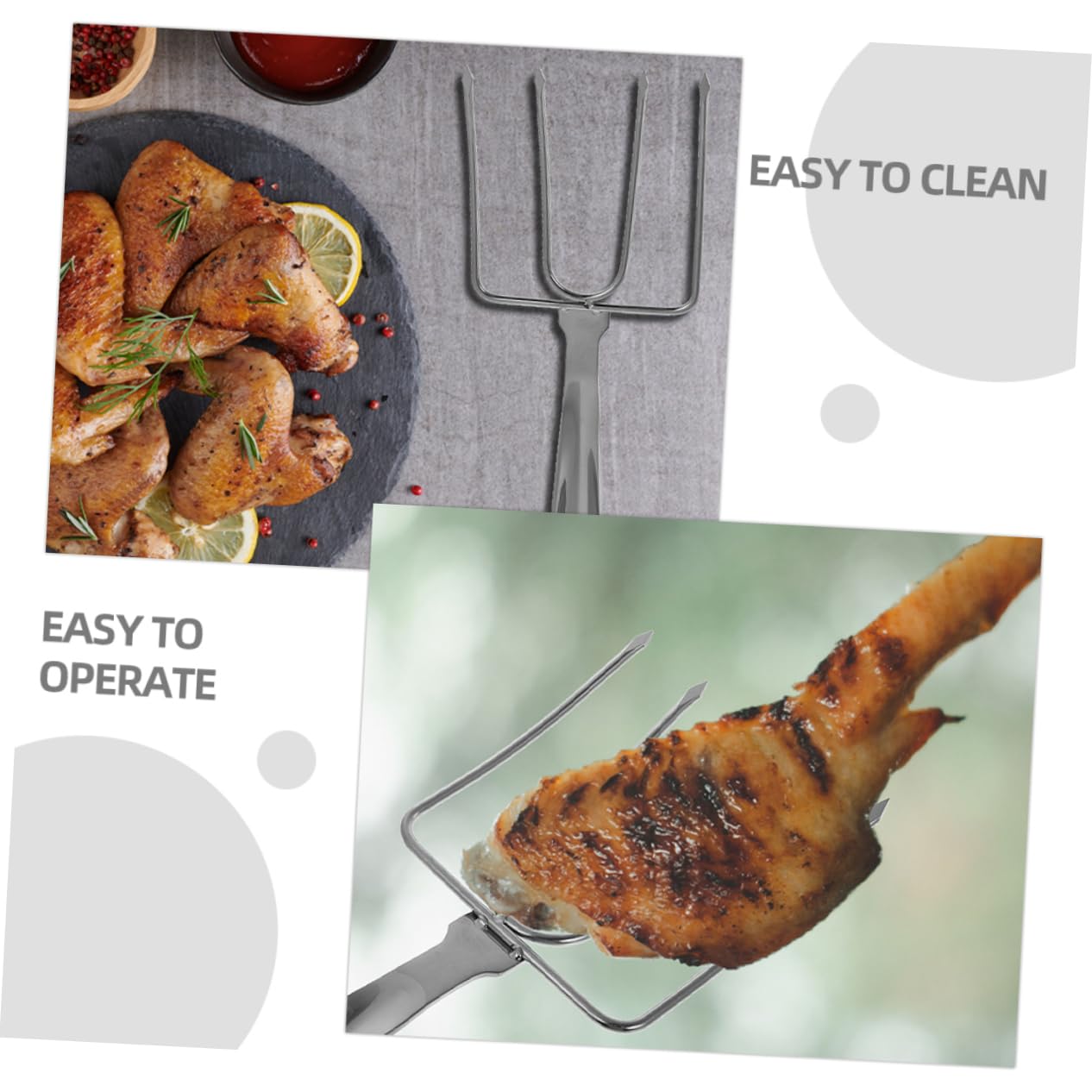 Mikinona 2pezzi Forchette Per Arrosto Acciaio Inossidabile Per Grigliate Di Pollame e Tacchino Strumenti Per Bbq Resistente Alle Alte Temperature Facile Da Pulire e Trasportare
