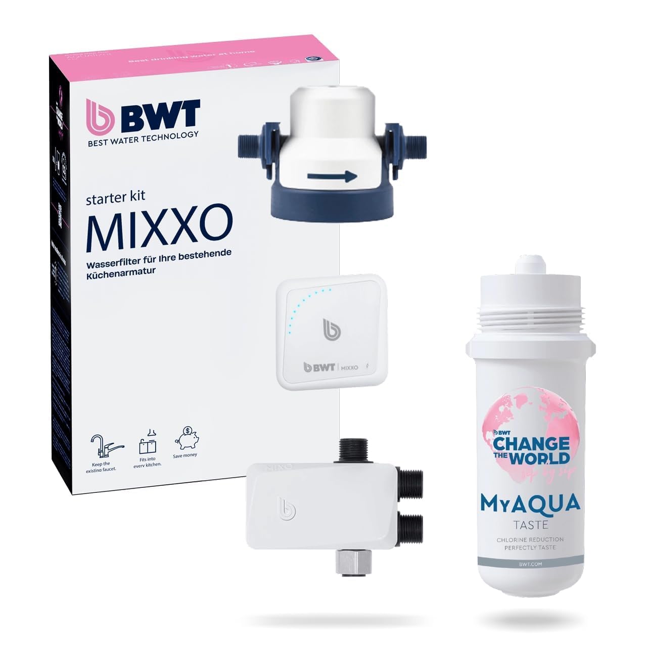 BWT MIXXO Starter Kit - Taste, Filtro de agua bajo encimera para grifos de cocina existentes, Cartucho filtrante Taste para agua sin sabores indeseados