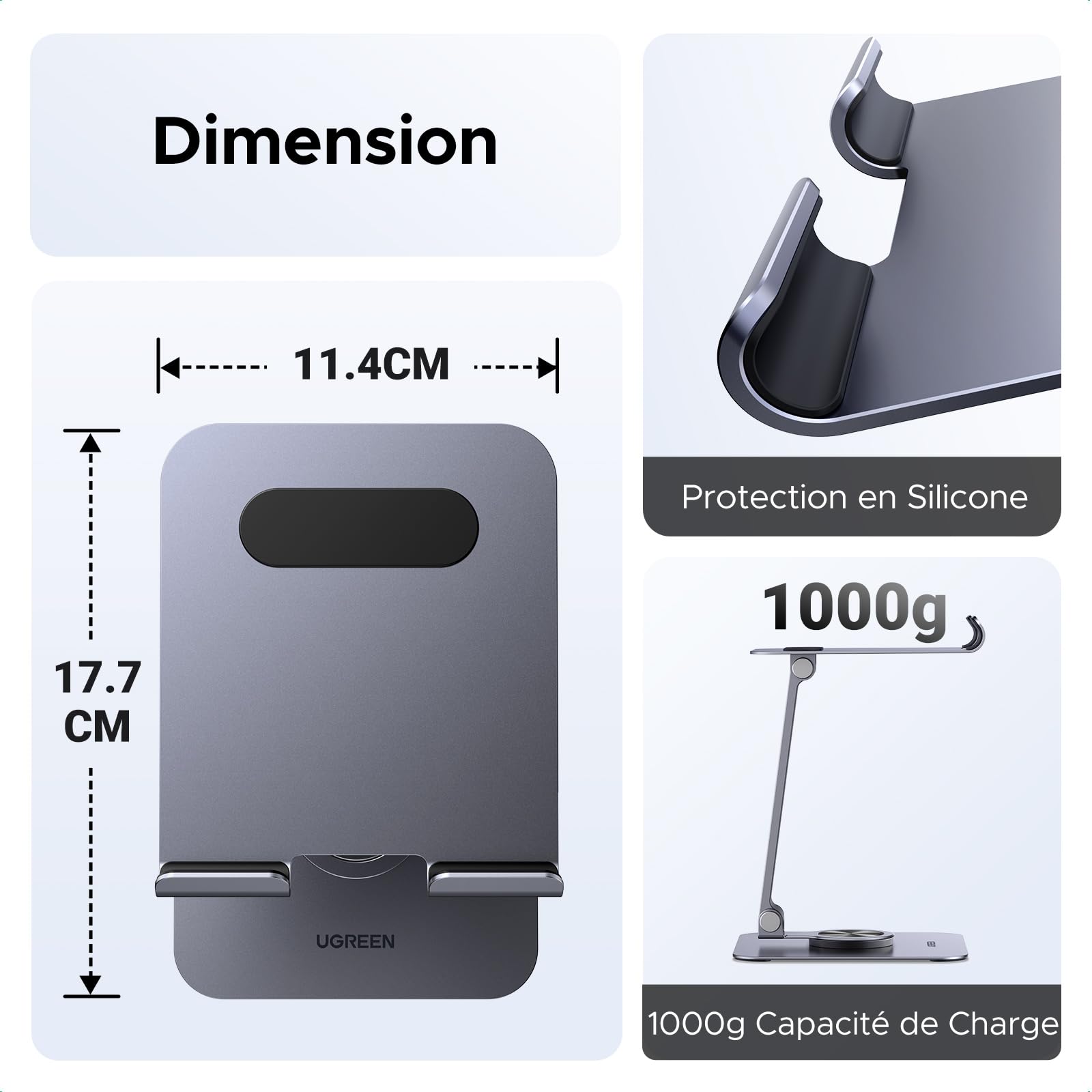 UGREEN Support Tablette Bureau Réglable Rotatif à 360 Degrés Porte Téléphone Pliable en Aluminium Compatible avec iPhone 17 Pro Max Air iPad Pro Air Mini Galaxy Tab A11 S11 A9 Redmi Pad