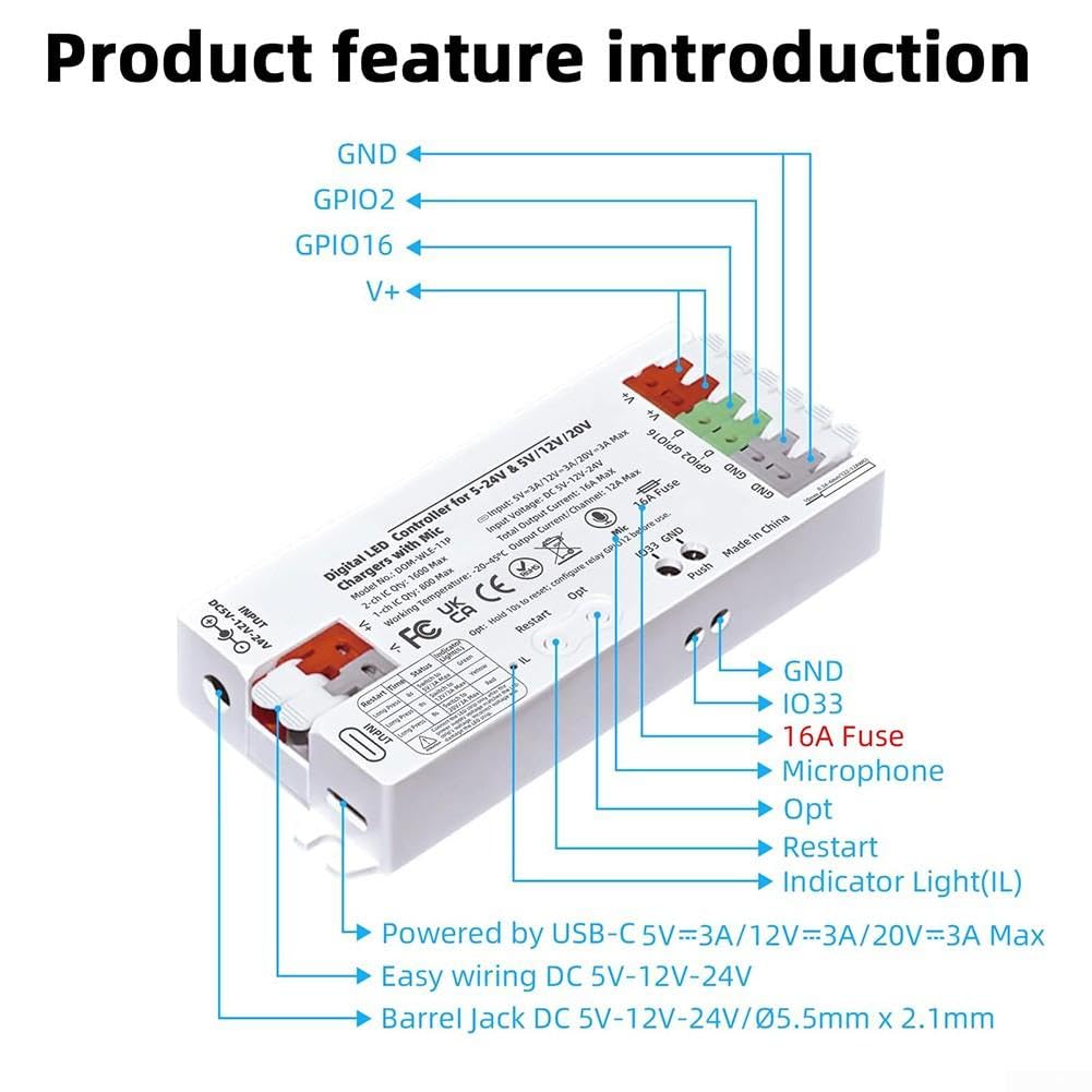 Per ESP32 per controller WLED per USB-C 60 W per strisce LED