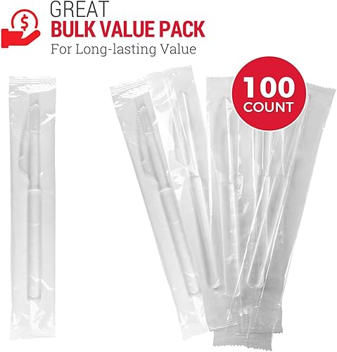 Miniatura 2 de 3 cuchillos de plástico transparente resistentes envueltos individualmente, resistentes como cubiertos, paquete de 100 cuchillos desechables a