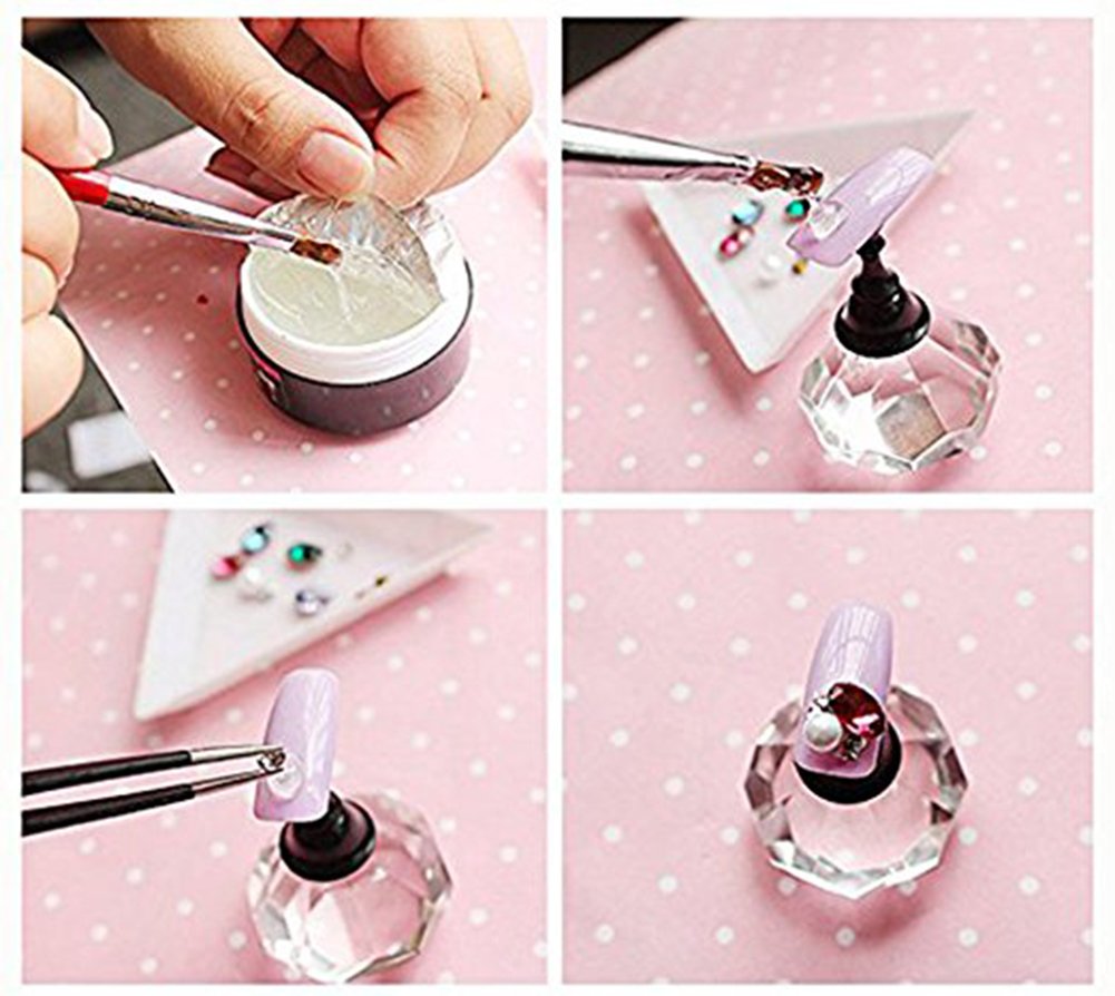 Nail Art 8mlx2 NO WIPE Rhinestone Glue Gel (LED Light Cure Needed) Adhesive  Resin Gem Jewelry Diamond Beads Stone Gel Nail Polish Clear Decoration With  3 Brushes Tools + Pickup Pen + Tweezer