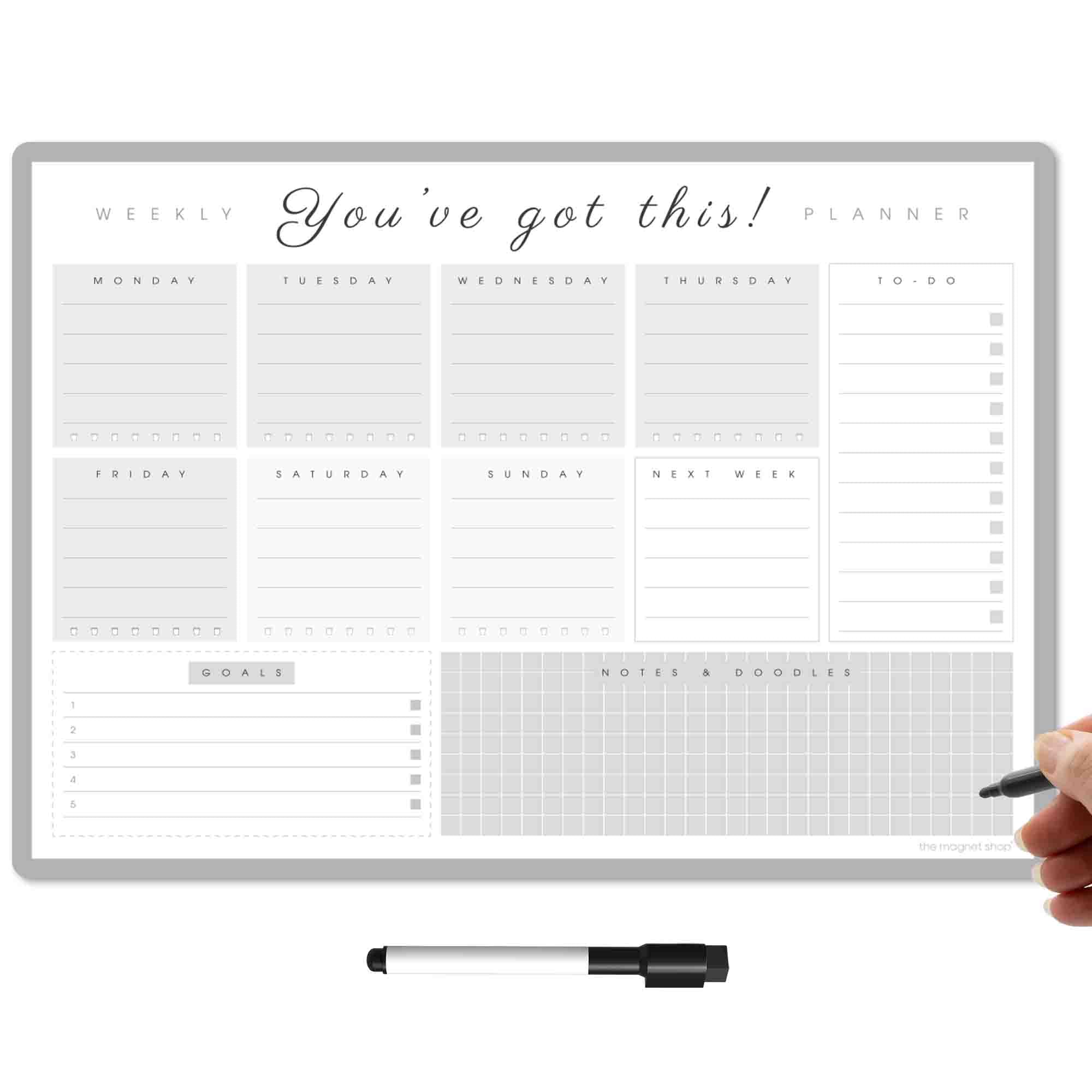 TMS A3 Magnetic Weekly Planner, Light Charcoal, A3 (42 x 30cm)