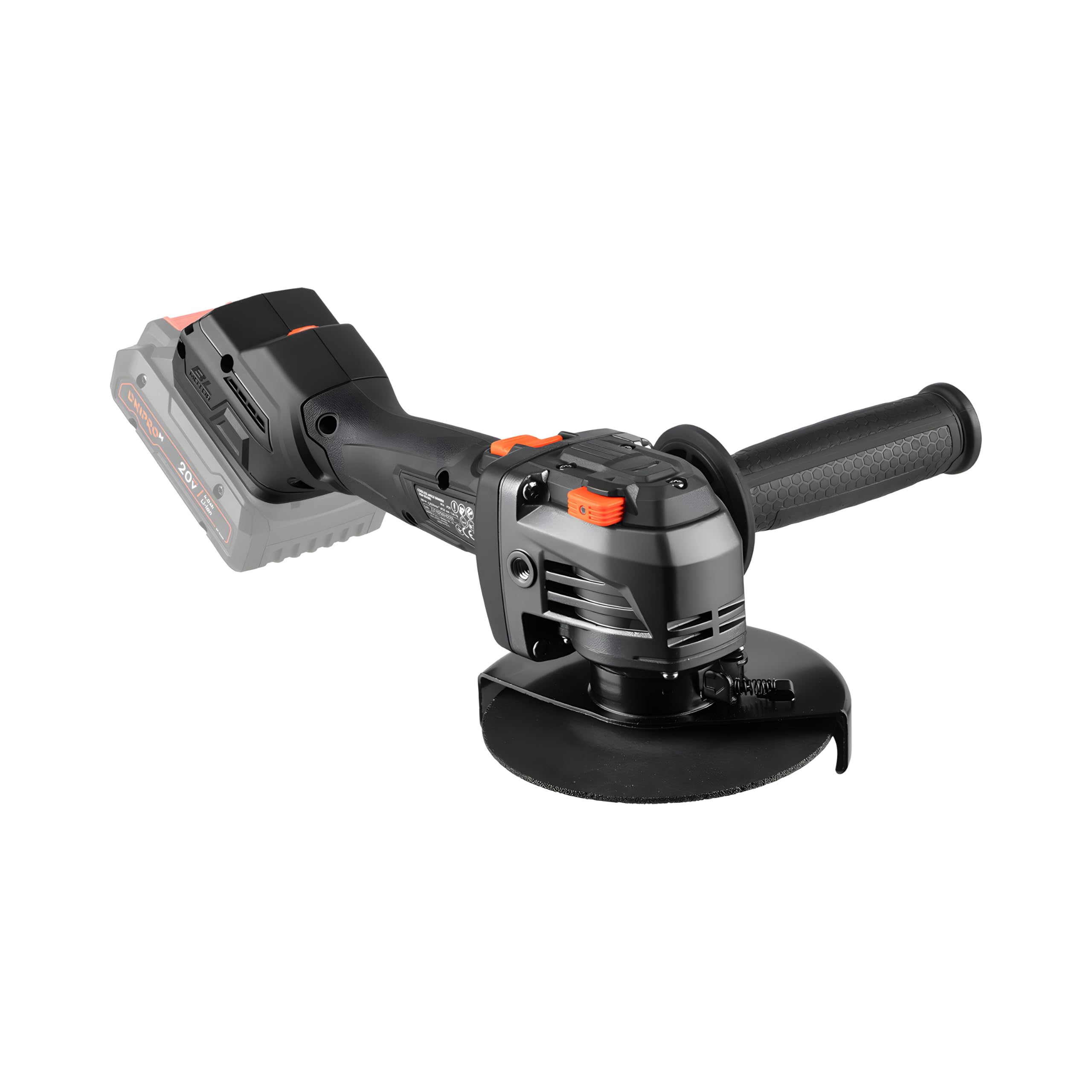 Amoladora Angular a Batería DGA-204SBC 20V - Disco 125 mm con Motor Brushless Sin Escobillas, 6 Velocidades de 4000-9200 RPM para Corte, Desbaste y Pulido - Con Batería 6 Ah y Cargador - Por Dnipro-M