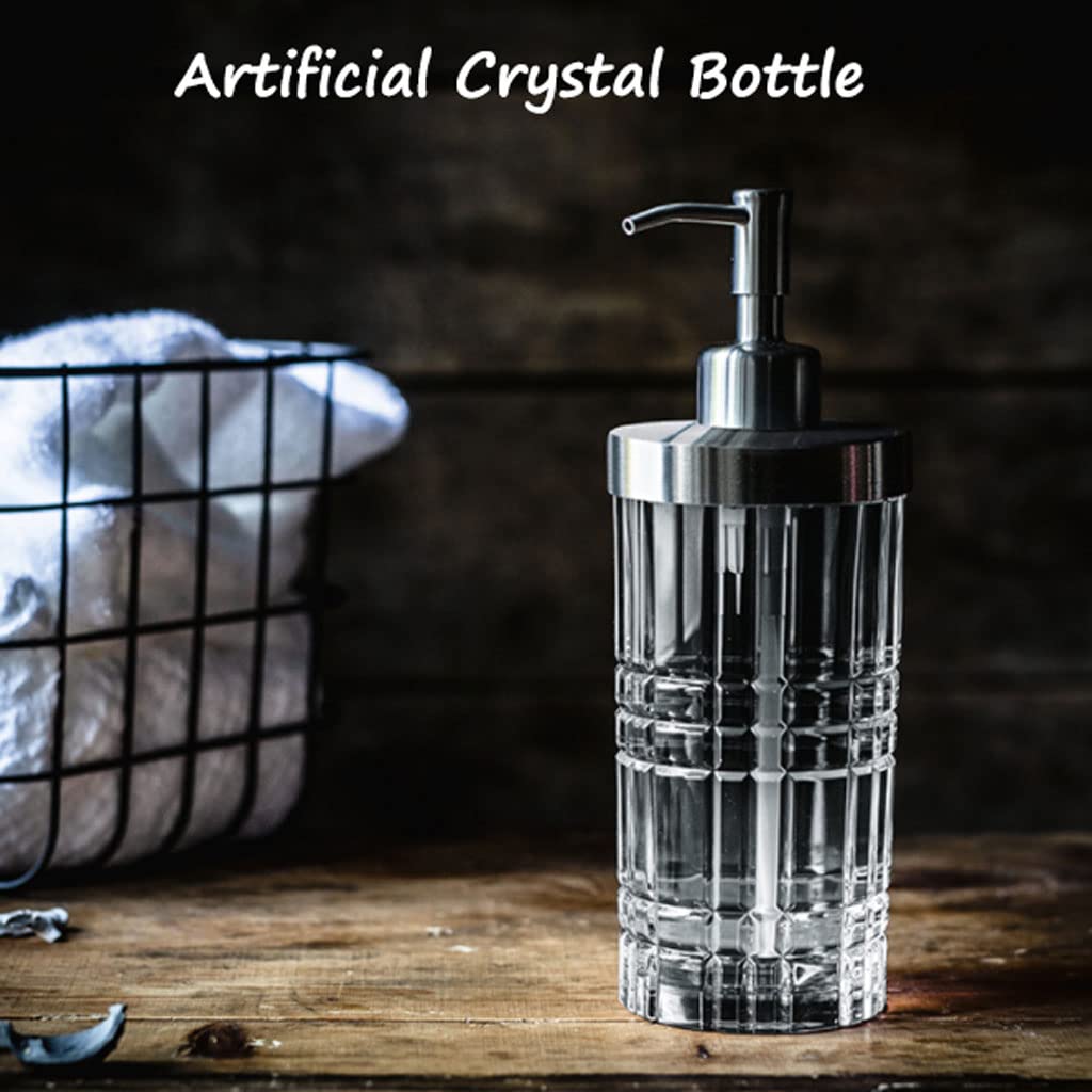 Dispensador de jabón, dispensador de líquido de Vidrio Transparente rellenable con Bomba de Acero Inoxidable, Botellas de loción de encimera de Cristal Artificial, Botella con Bomb