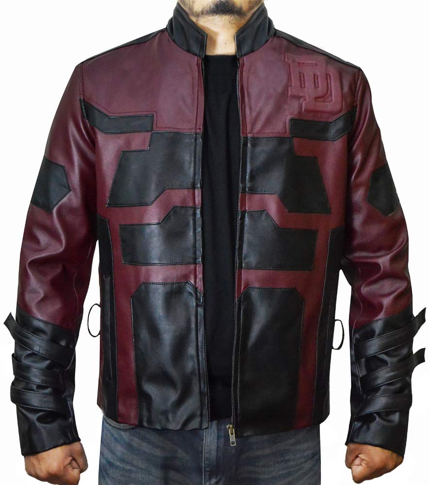 The Jasperz Charlie Cox Daredevil Maroon Leather Jacket Costume for Mens, XXS-3XL