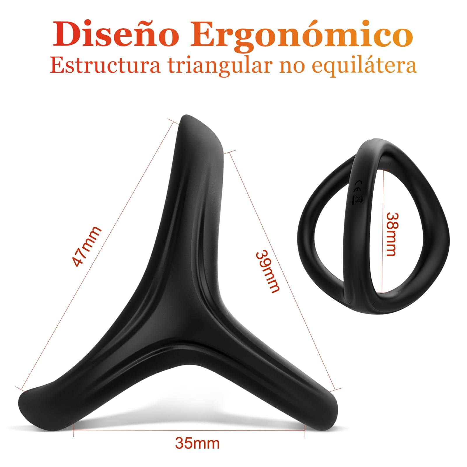 Anillo de Silicona Triangular y Circular para Hombres, Negro, 6 Tamaños, Set de 7 Piezas con Lazos Ajustables