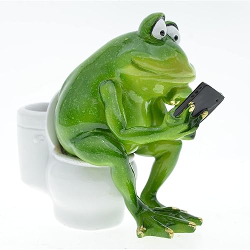 Miniatura 4 de Figura decorativa de rana, estatua de rana sentada para el inodoro, enfoque de su teléfono, escultura de resina creativa para escritorio, baño,