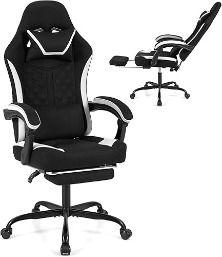 Giantex Silla de juegos, silla ergonómica de escritorio para computadora con reposacabezas, soporte lumbar, reposabrazos de acoplamiento, respaldo