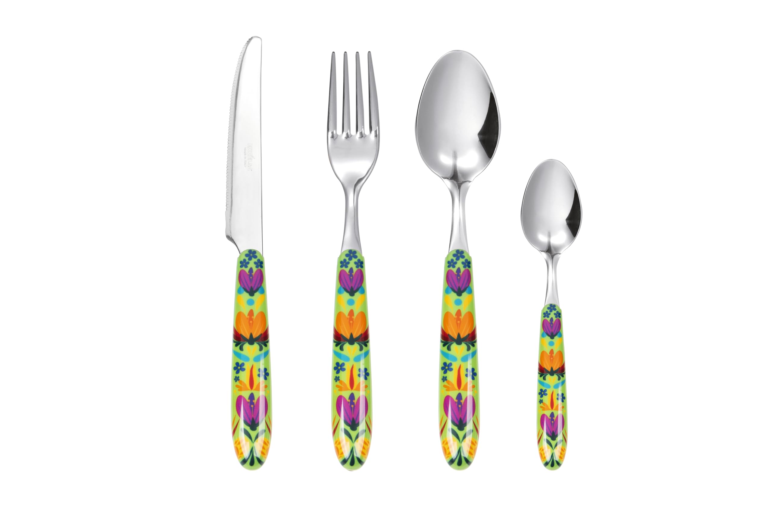 Excelsa Mexican Flower Besteckset 24-teilig, Edelstahl, Griff aus Kunststoff