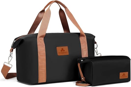 Somago Travel Duffel Bag Weekend Bag Carry On Tote Water Resistant Travel Essentials Sport Gym Bag for Men & Women Overnight Bag Luggage Bag with Trolley Sleeve for Hospital Business TripBlack