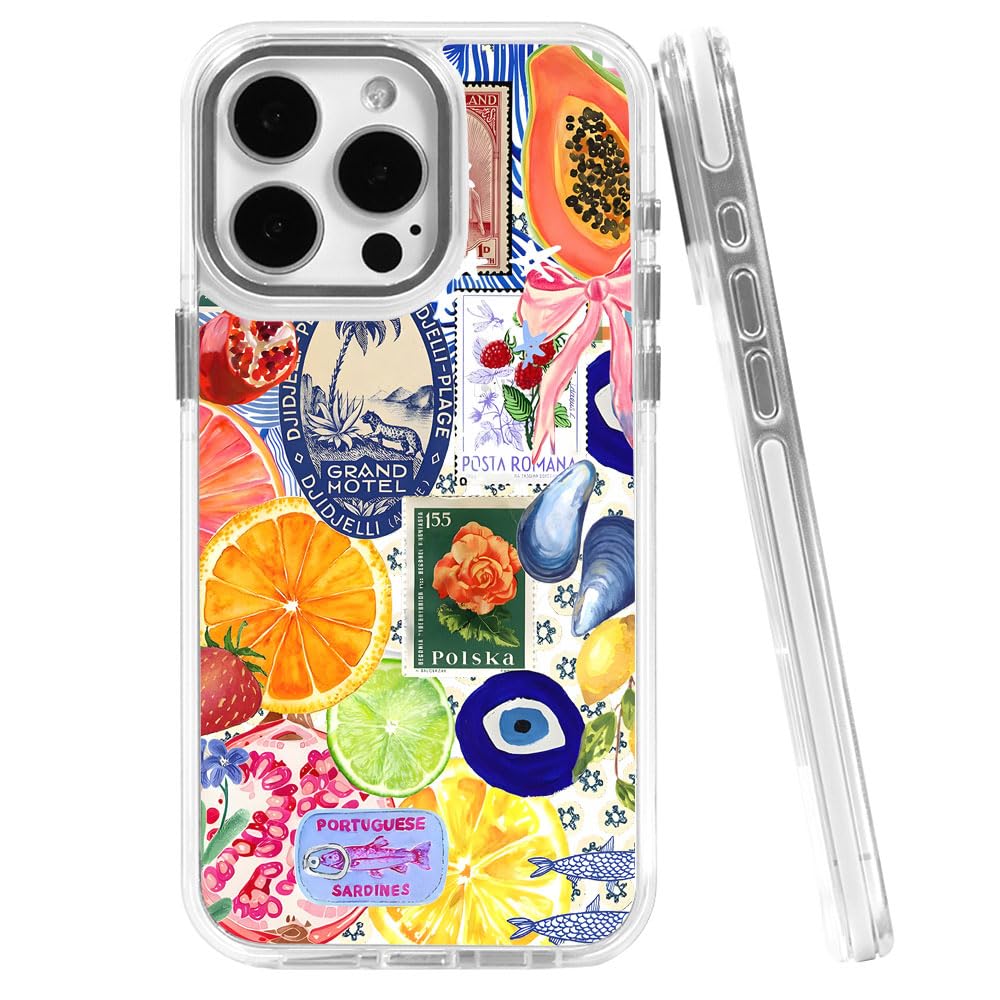 TnXee Cases for iPhone 13,Compatible with MagSafe,Classic Clear Shockproof Protection Magnetic Phone Case - Bow European Summer Lemon Collage