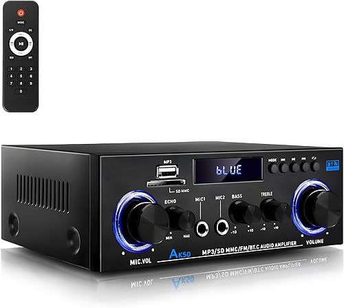 Miniatura 8 de AK35 Amplificador de Audio Estéreo Bluetooth 5.0 de 200 W, Mini Receptor de Amplificador Estéreo de 2.0 Canales con Control de Graves y Agudos,