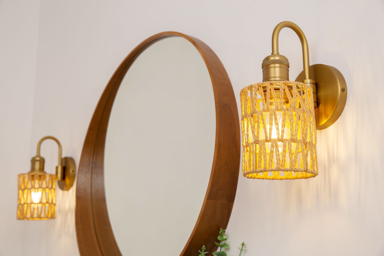 Image of 1-Light Vintage U-Shaped Sconce Wall Lighting with Rattan Shade, Boho Wall Sconce Hardwired Wall Lamp Fixture for Bedroom Bedside Hallway Living Room