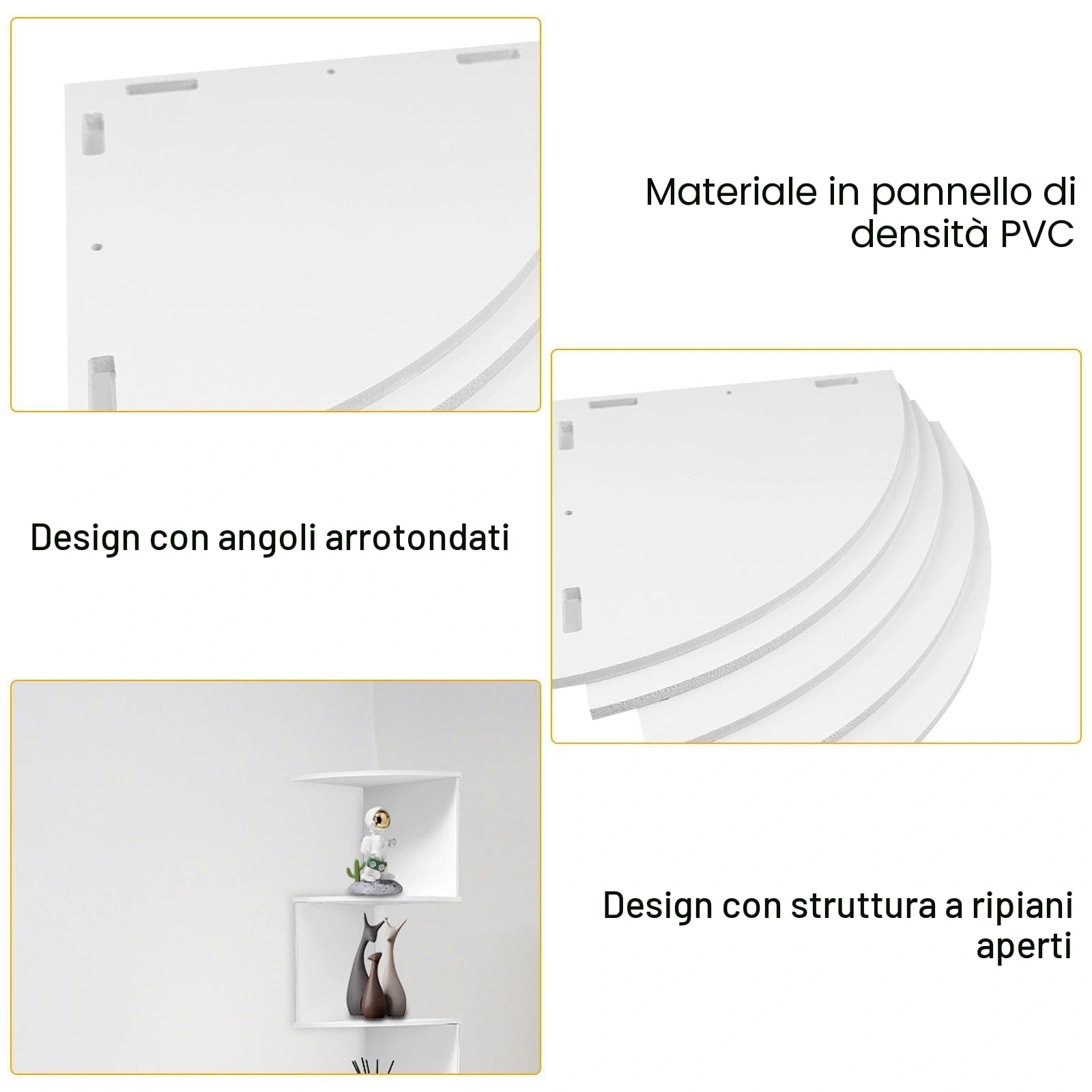 5 Ripiani Mensola, Libreria Angolare, Muro Scaffale, Angolo Parete, Pensile Moderna per Camera da Letto, Soggiorno(Bianco)