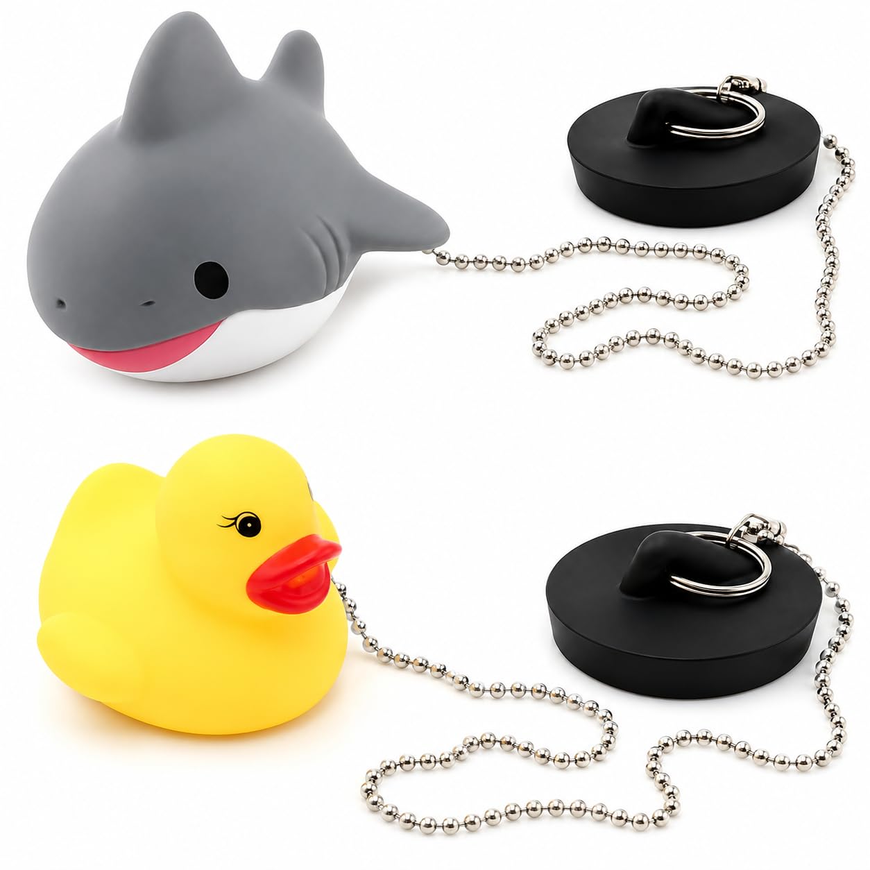 2 Pcs Bath Plug and Chain, Bath Plug with Chain, Kit for Bathtub Drain, Plug Chain Kit with Suction Cup Base, Universal Fit for Standard Drains
