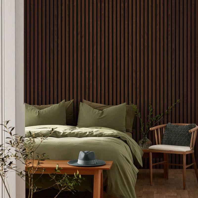 Panneau acoustique tasseaux bois isolant phonique chêne foncé - 3
