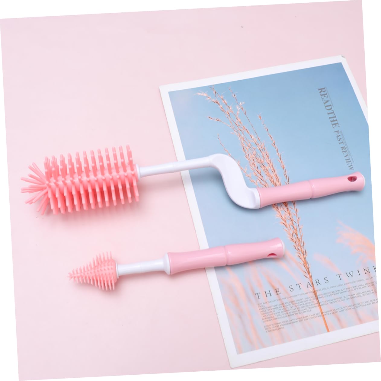 Abaodam 3juegos Limpieza para Biberones y Chupetes Cepillo Mango Rotatorio Accesorios Prácticos Cuidado del Color Rosa