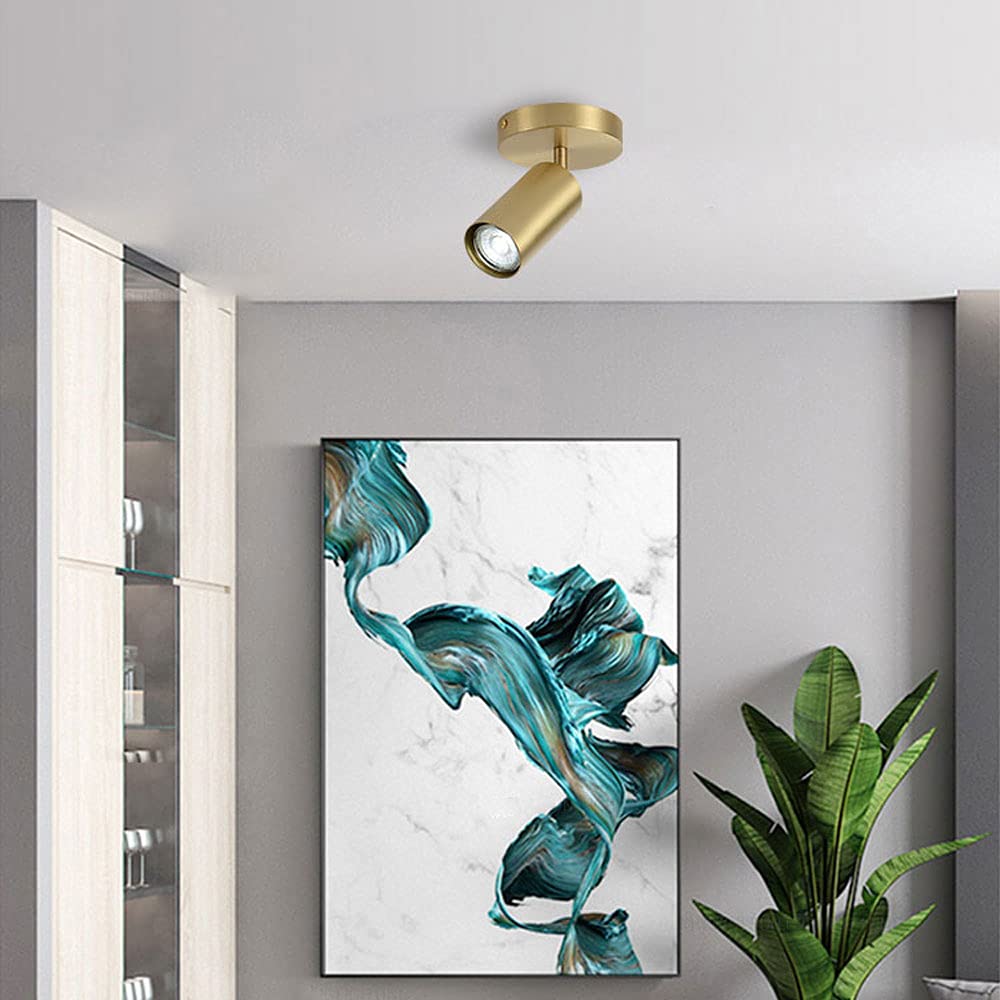 Spot De Plafond en Laiton, Lampe De Spots D'accent Moderne Montée en Surface, Luminaires De Plafond en Laiton Simples, Spots Directionnels en Cuivre pour La Cuisine du Salon