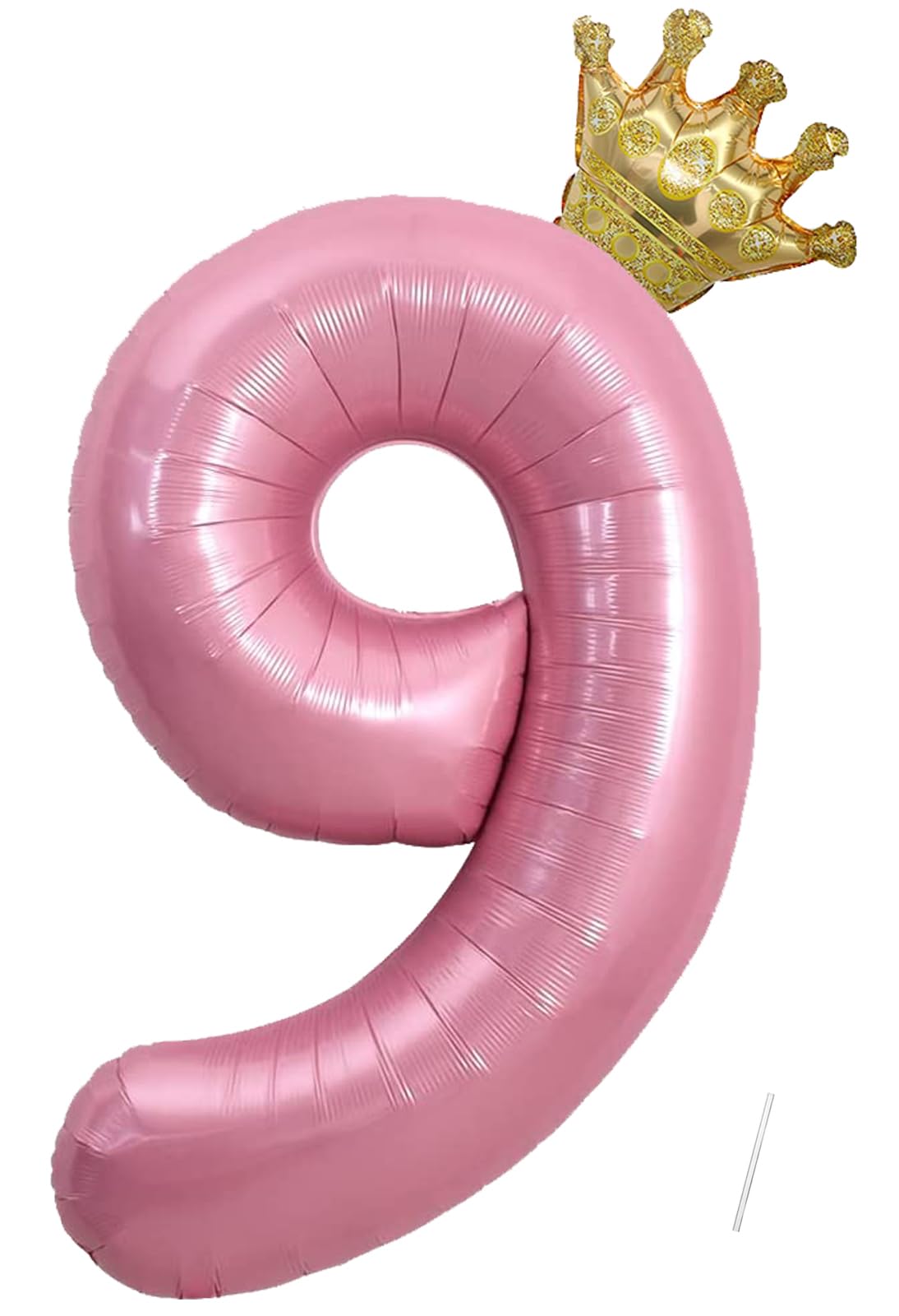 Birthday Foil Balloon Number 9 with Crown, 101 cm Pink Balloons Number 9, Helium Balloon Number 9, Girls Birthday Balloon Decoration Wedding Anniversary Party Decoration - Flies with Helium — image 1