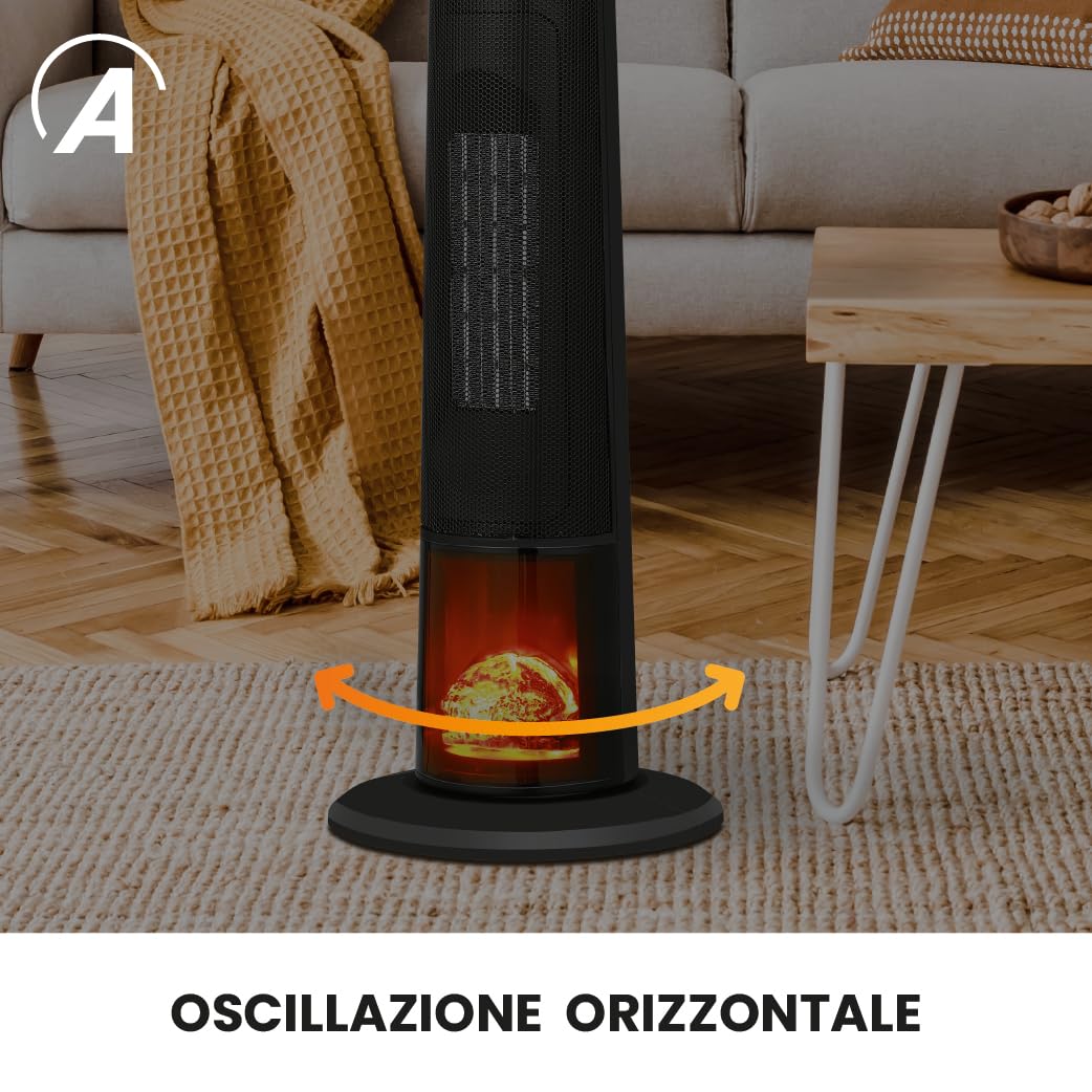 ARDES ATMO AR4P22FP Termoventilatore a torre ceramico 2000 W | pannello touch, telecomando, timer 12 h ed effetto camino per riscaldamento domestico a basso consumo