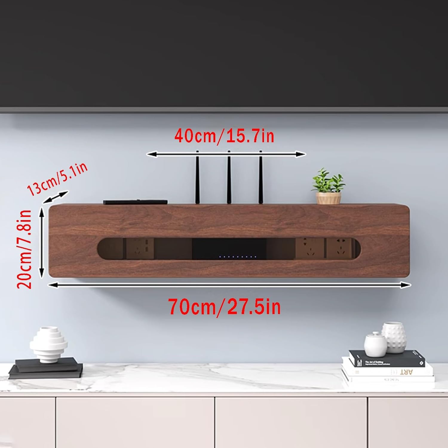 Wall-Mounted Wooden Router Shelf & WiFi Storage Cabinet, Stylish Hidden Organizer for Home & Office, 27.5in (White) - Maximize Space & Keep Cables Tidy
