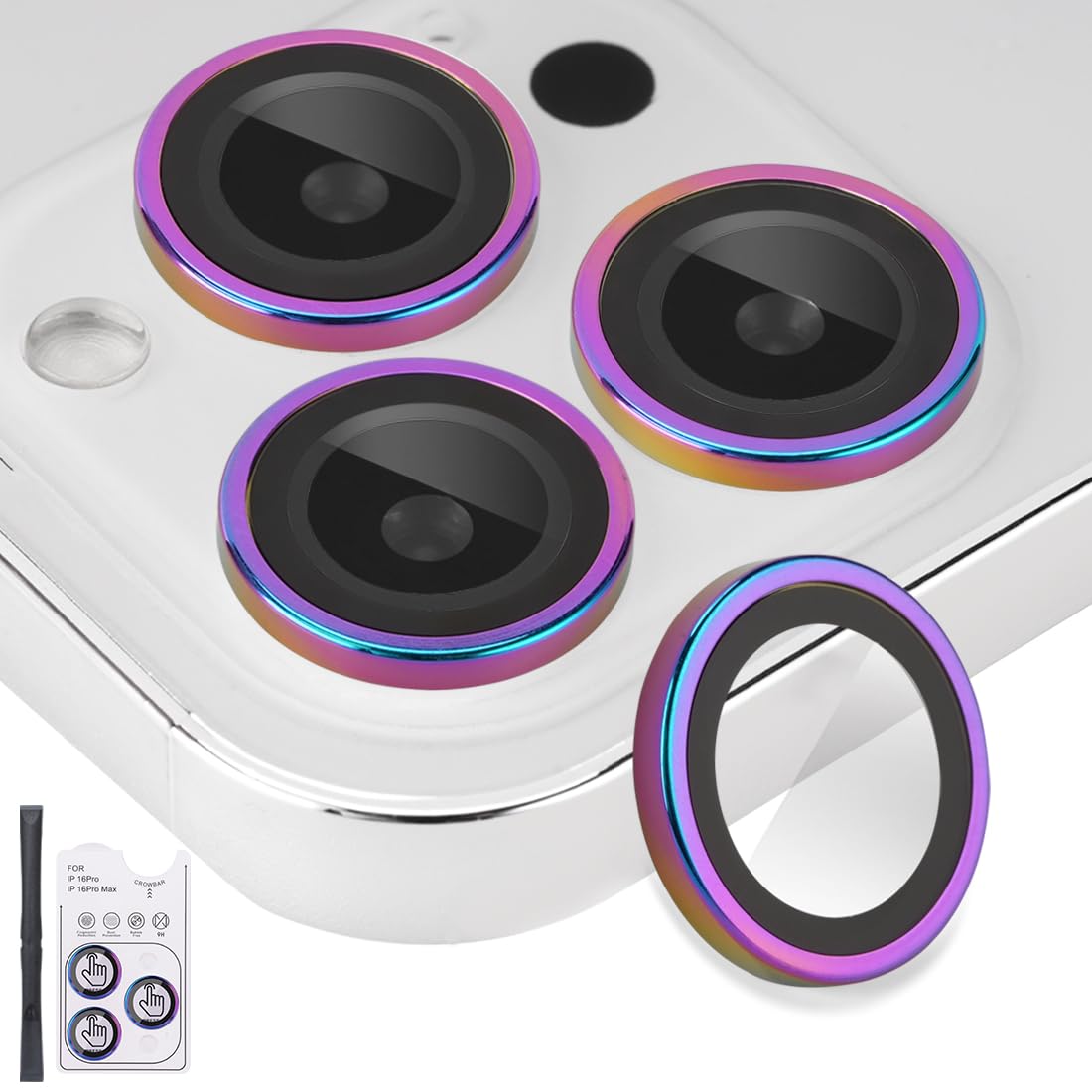 Rayorcon Camera Lens Protector for iPhone 16 Pro & iPhone 16 Pro Max, Tempered Glass Lens Protector Aluminum Alloy Ring Camera Cover Fits for iPhone