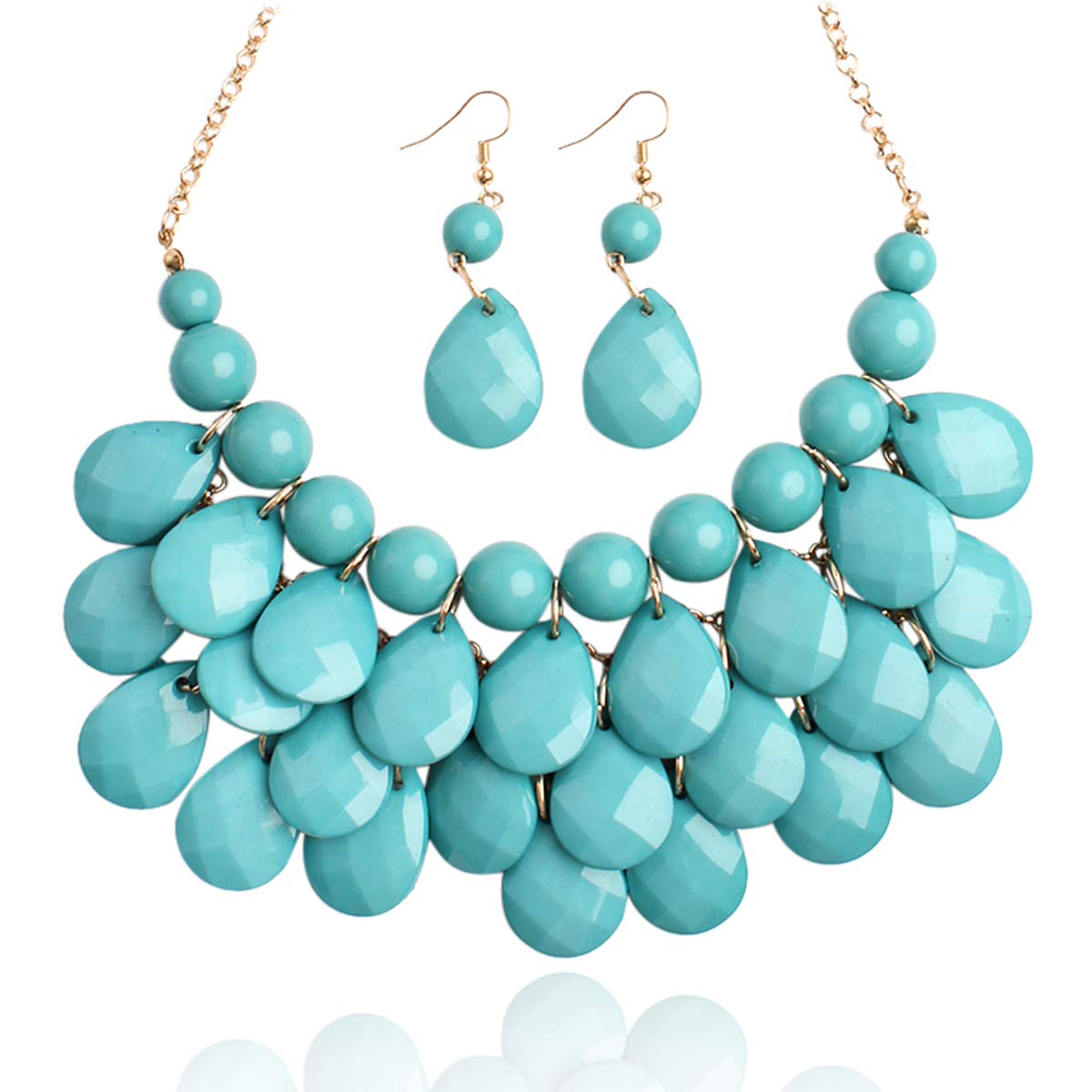 RIAH FASHION Chunky Acrylic Jewel Cluster Floating Bubble Statement Necklace - Teardrop Dangle Layered Bib Collar