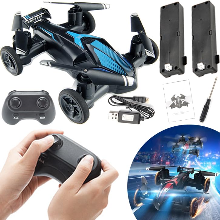 Flying Car Dual Mode Control Flying Car, 2024 New With 2 Batteries (endurance 16 Minutes) 2.4ghz Flying Car Air-ground Dual Mode Remote Control Flying Car,360°rolling, Led Lights blue