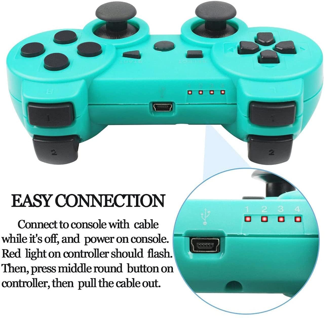 PS-3 Controller 2 Pack, Dual Shock 3 Wireless Gamepad Joystick for PlayStation 3, Compatible with PS-3 Console, Ergonomic Design, Rechargeable Battery, Vibration Feedback - 2 Controllers in Set