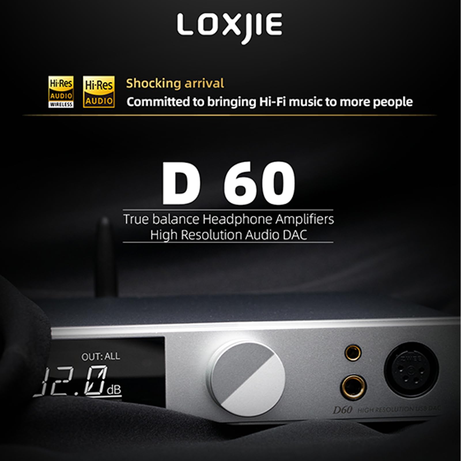 LOXJIE D60 Audio-DAC- und Kopfhörer-Verstärker, voll ausbalanciert, 6000 mWx2, 6,35 mm/4,4 mm/XLR/Cinch-Ausgang, ES9039MSPRO Bluetooth 5.1, 32 Bit, 768 kHz, DSD512 MQA-CD (Silber)
