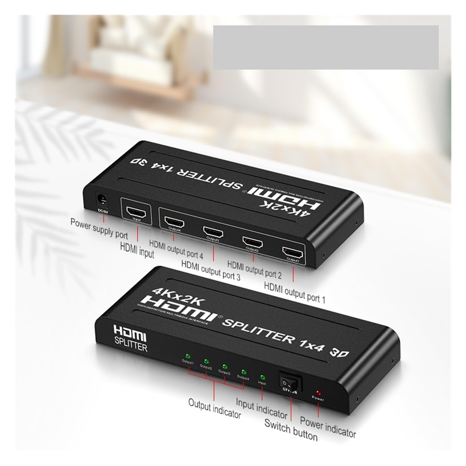 Convertidor Digital, Divisor Compatible con 4K 3D, Distribuidor 1X4, 1 Entrada, 4 Salidas, Amplificador De Interruptor Vídeo 30Hz