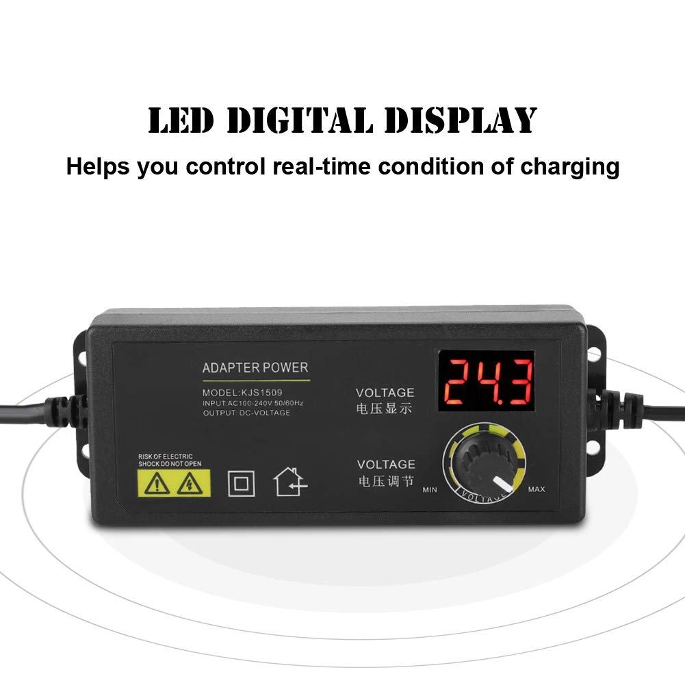 Adattatore di Alimentazione Regolabile Adattatore di Alimentazione Abs + Pc Ignifugo Display a Led Uscita 3A 9 24V Adattatore di Alimentazione Regolabile con Protezioni