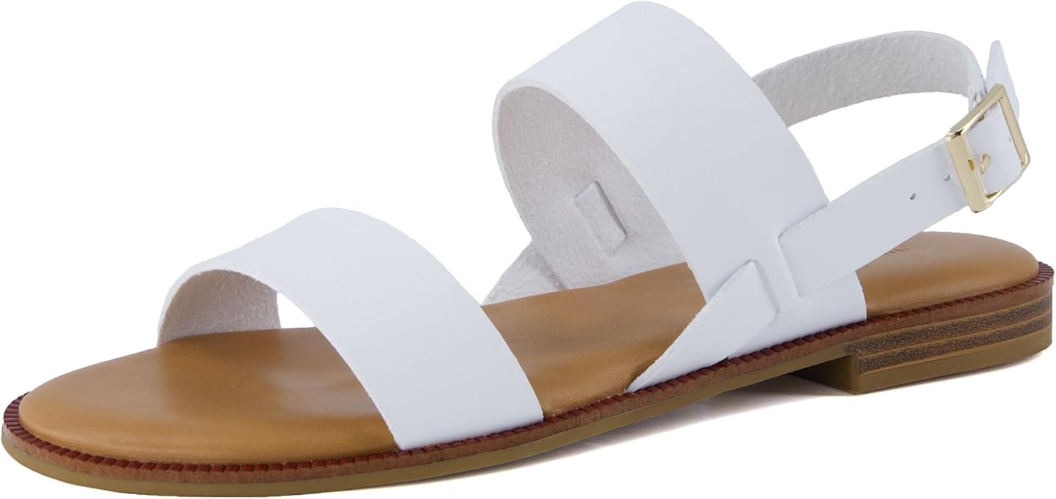 CUSHIONAIRE Lima Women’s Two-Strap Sandal – Faux Leather Flat with Adjustable Ankle Strap & Cushioned Footbed