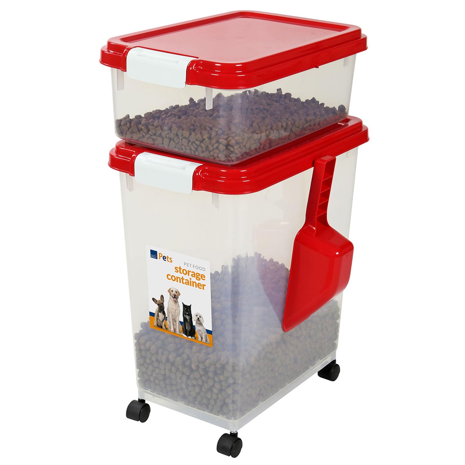 Taylor & Brown 3-Piece Airtight Pet Food Storage Container With Plastic Measuring Scoop Treats For Pet Dog Cat Animal Dry Food Dispenser With Casters, Red