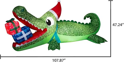 Miniatura 2 de Gator inflable de Navidad con regalo Sceen de 9 pies de ancho con luz LED para vacaciones al aire libre, decoración soplada por aire, incluye parche