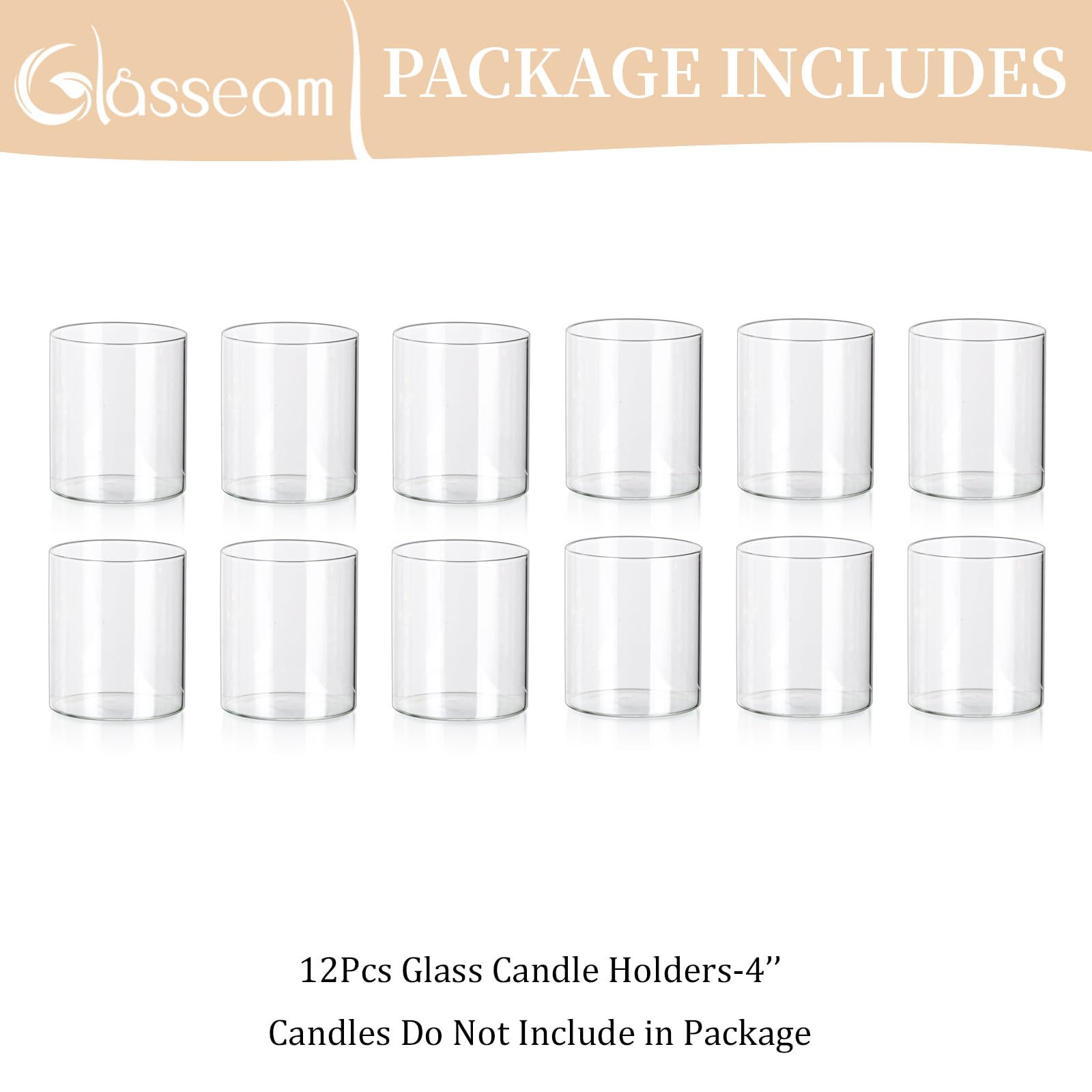Glasseam Glass Hurricane Candle Holder Set of 12, Cylinder Pillar Candle Holders for Table, Modern Floating Candle Decorations, Clear Glass Cylinder Vase for Centerpieces Wedding Dining Table, 4inch